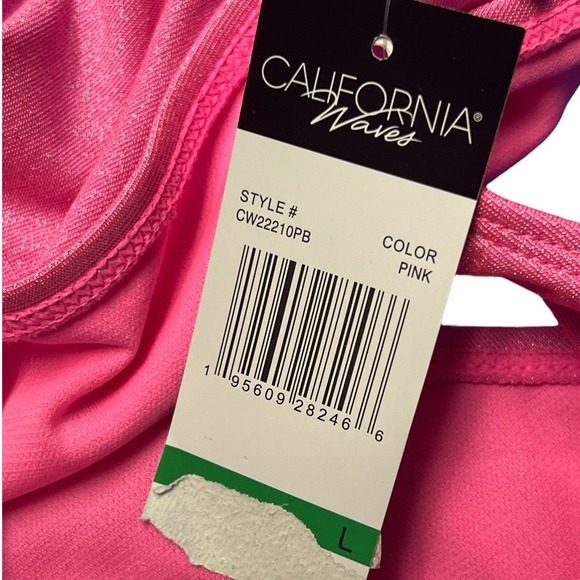 California Waves Swimwear L Bottom‎ Pink Metallic Ruched Stretch Hipster Trendy - Picture 6 of 9